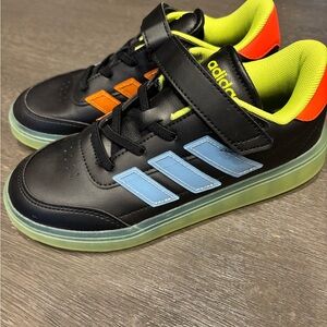Adidas Kids Black Sneakers with Blue and Orange Accents